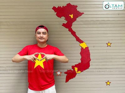 Bản đồ Việt Nam dán tường bằng gỗ mới nhất sau sát nhập [124x50cm - Tặng keo 3M] BANDO-01